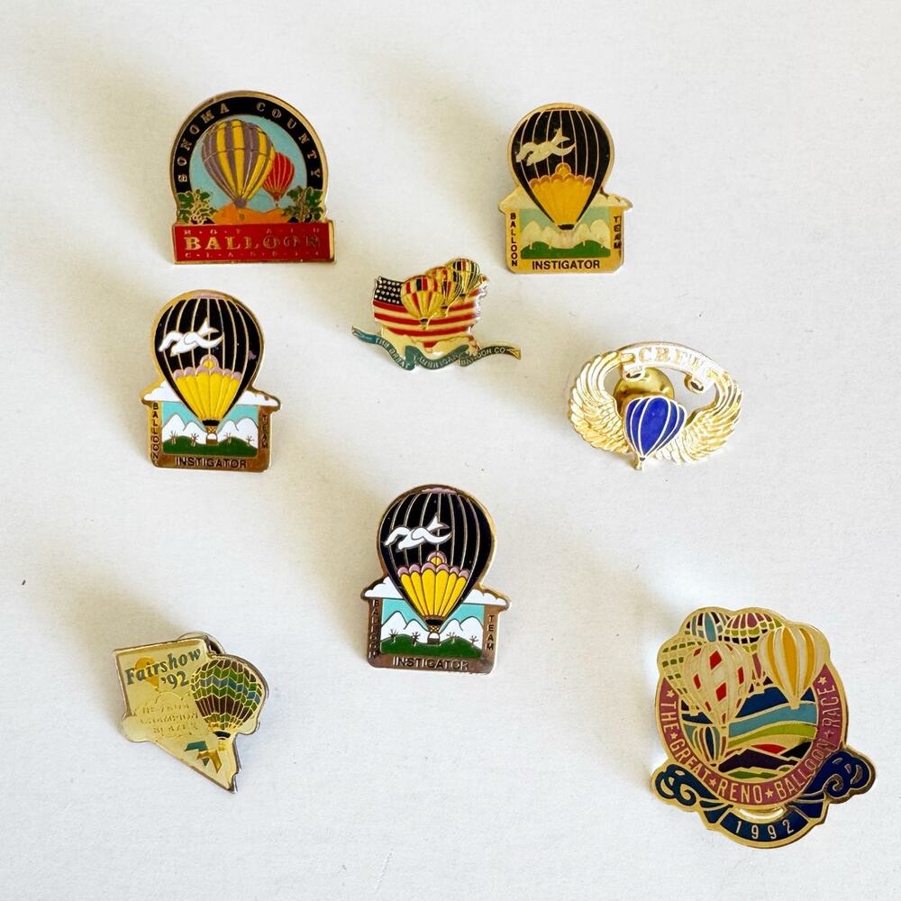 Vintage lot of air balloon pins 90s instigator crew Reno hat backpack lanyard